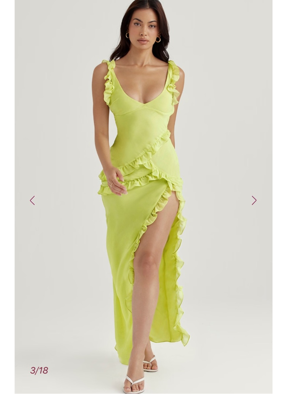 House Of CB Pixie Lime Ruffle Slit Asymmetrical Maxi Dress Size Large $285 MSRP - Picture 7 of 13